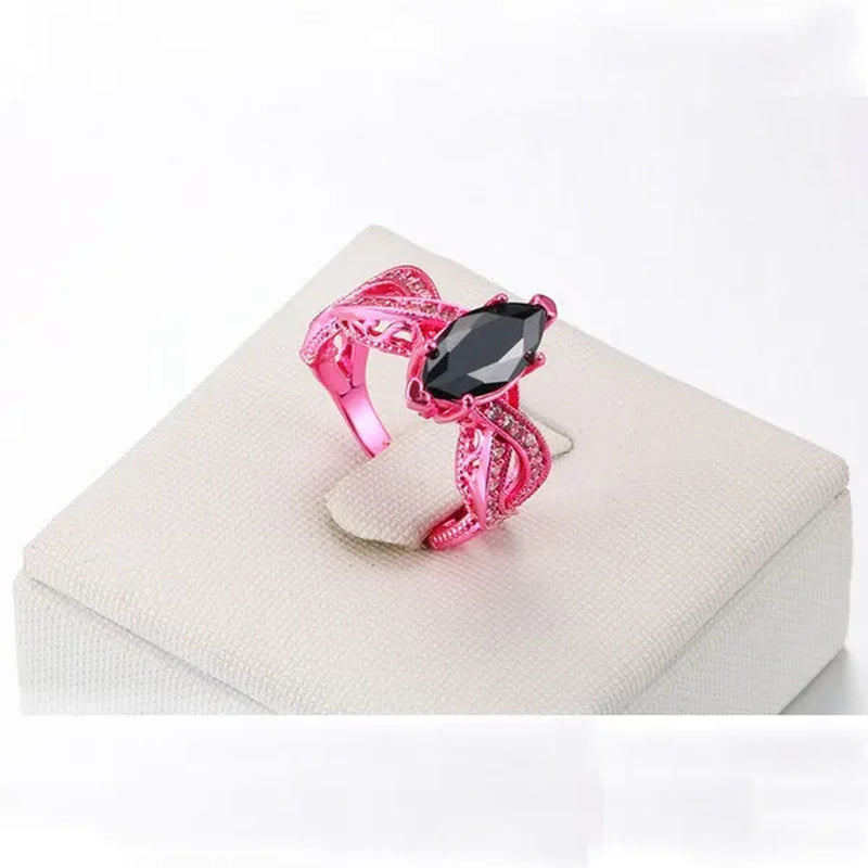 Europe and The United States Micro-inlay Zircon Jewelry Unique Pink Gold Black Nano Horse Eye Stone Prom Ring 2017 New