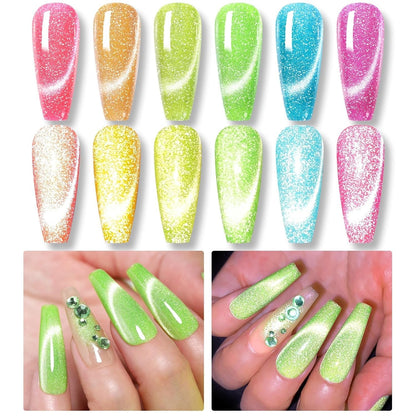 Cat Magnetic Gel Nail Polish Set Auroras 9D Cat Magnetic Eye Glitter Gel Polish Nail Art Manicure Collection Gift 6PCS