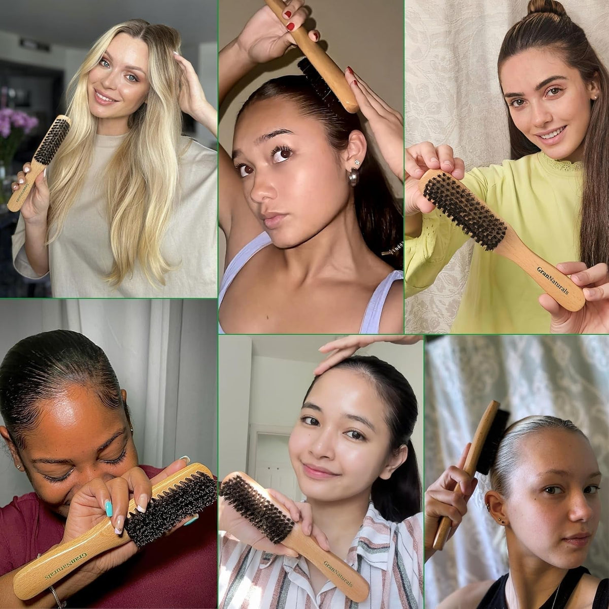 Boar Bristle Slick Back Hair Brush - Soft/Medium Smoothing Hairbrush to Style, Polish, & Lay Hair down Flat to Create a Sleek Frizz Free Hairstyle for Women and Men - Wooden Handle