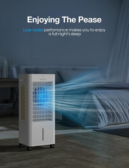 3-IN-1 Portable Evaporative Air Cooler,Grelife Air Cooler Cooling Fan with 4 Ice Packs,12H Timer,1.58Gal Water Tank,Remote Control,3 Modes,3 Speeds, Personal Swamp Cooler for Bedroom Home Office