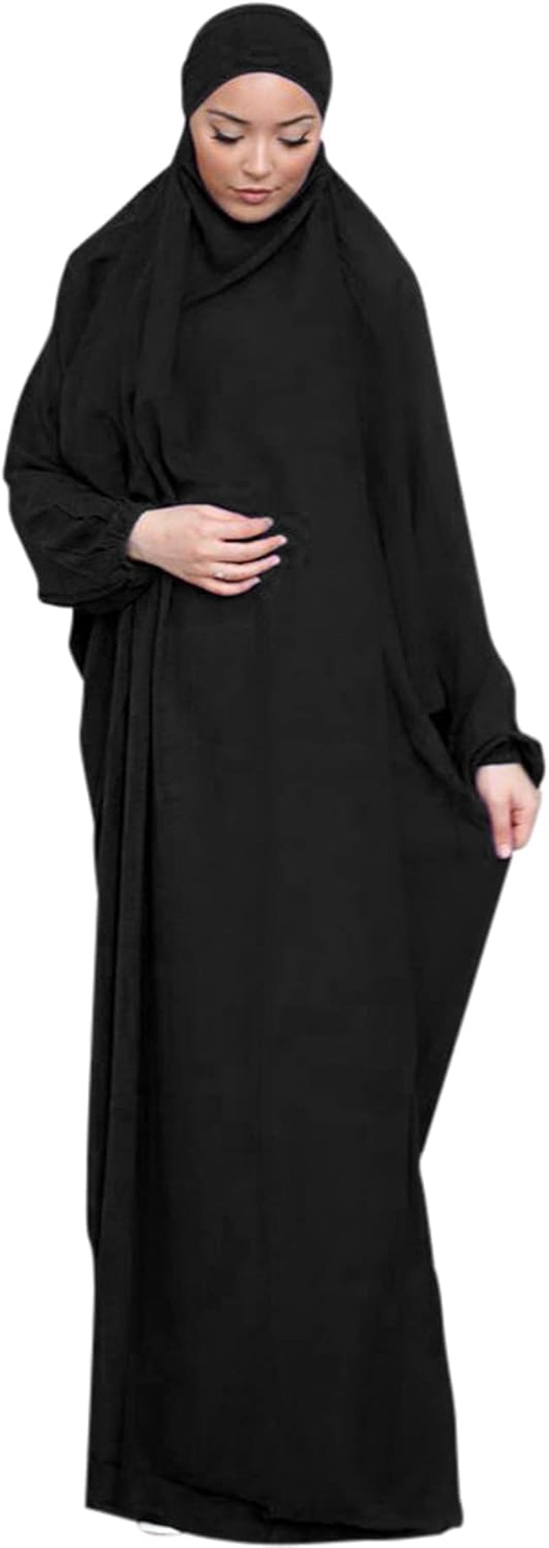 Islamic Women Prayer Dress 1PC Lightweight Arab Bat Sleeve Abaya Modest Maxi Jilbab