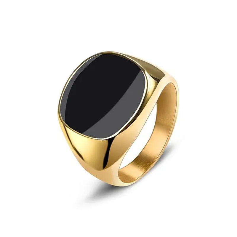 Men's Classic Simple Rounded Square Dripping Oil Stainless Steel Ring Silver Plated Gold Color Groom Wedding Engagement Anniversary Gift Jewelry