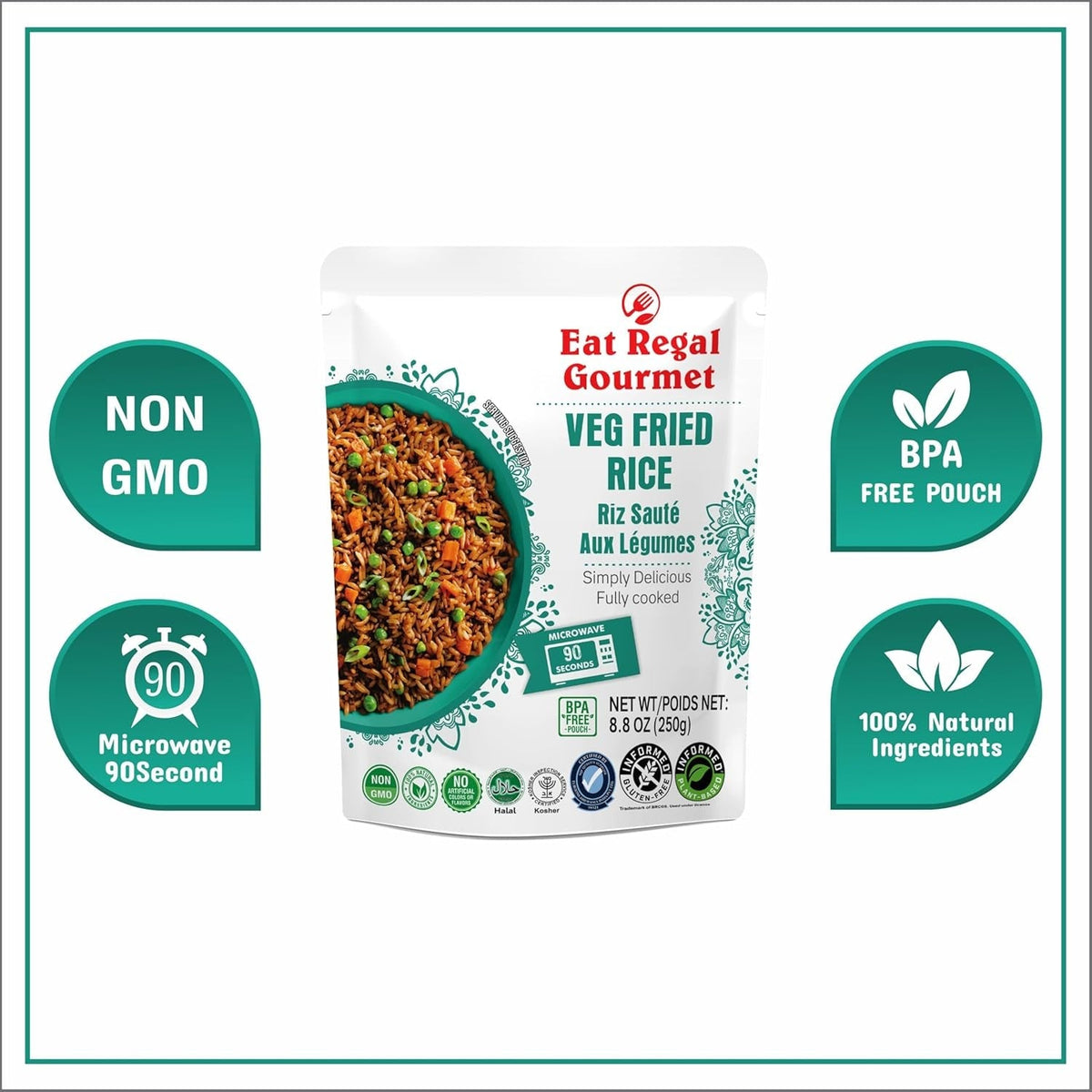 Veg Fried Rice Microwavable Rice Pack of 6, 8.8Oz Instant Rice Ready in 90 Seconds - Dinner Sides | Vegetable Rice | Ready to Eat | Prepared Foods | Side Dish | Flavored Rice