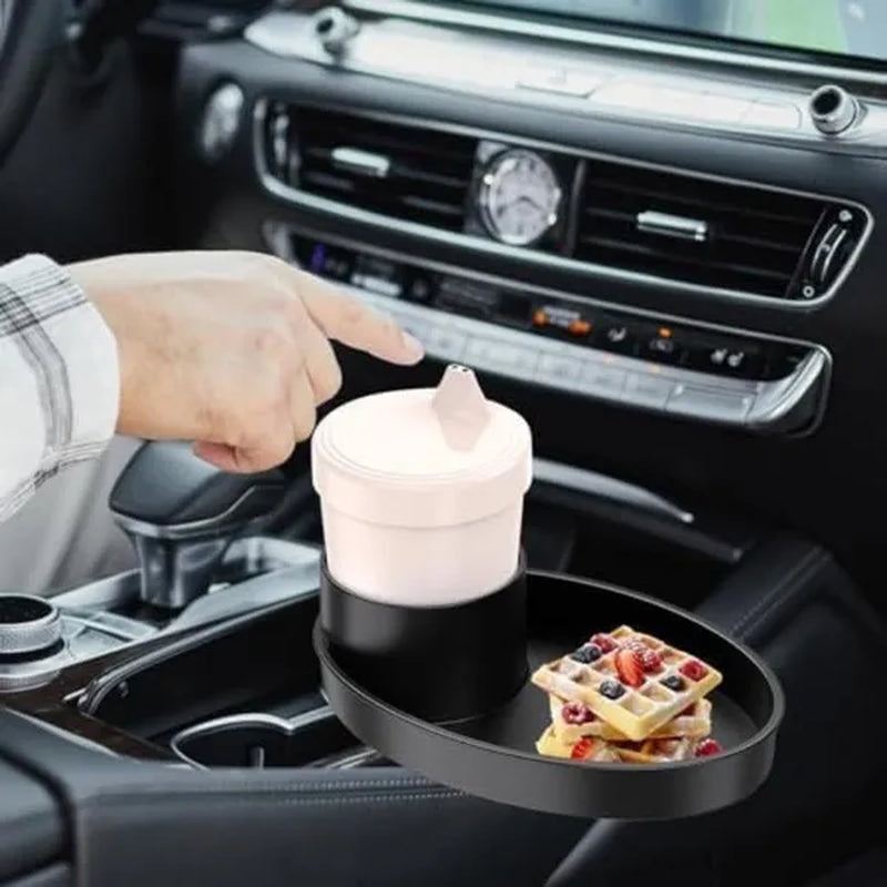 1pc Car Seat Snack Tray, Portable Cup Holder Plate, Toddler Car Seat Cup Holder Food Tray with Expandable Base, Cup Holder Tray for Car Seats, 360° Rotatable Car Seat Tray for Kids Travel