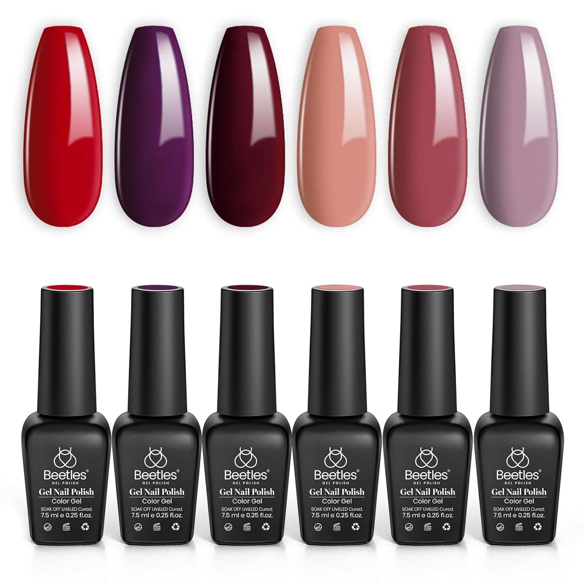 Beetles Gel Nail Polish, 6 Colors Nude Pink Rose Red Milky White Gel Polish, Sweetheart Candies Collection Soak Off UV LED Nail Lamp Light Nails Spring Summer Easter Gel Nail