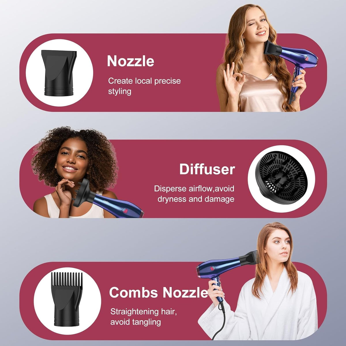 Hair Dryer, Professional Ionic Salon Blow Dryer with Diffuser for Women and Men, 5X Fast Drying, Powerful and Quiet Hair Blow Dryer for Fast & Easy Styling (1875 Watts)