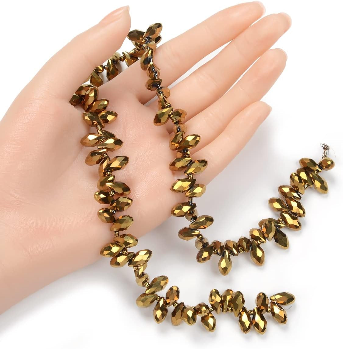 2 Strands Czech 12Mm Faceted Teardrop Briolette Crystal Glass Loose Beads Pendant Drop Spacer Bulk Gold Aurum (186-190Pcs) for DIY Jewelry Making CCT2-33