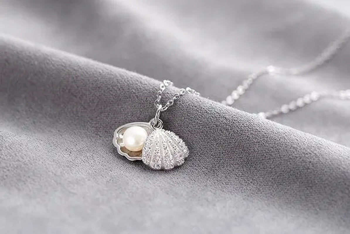 925 Sterling Silver Natural Pearl Pendant Necklace Sterling Pearl Conch Shell Pendant Necklace Lady Necklace Women Jewelry