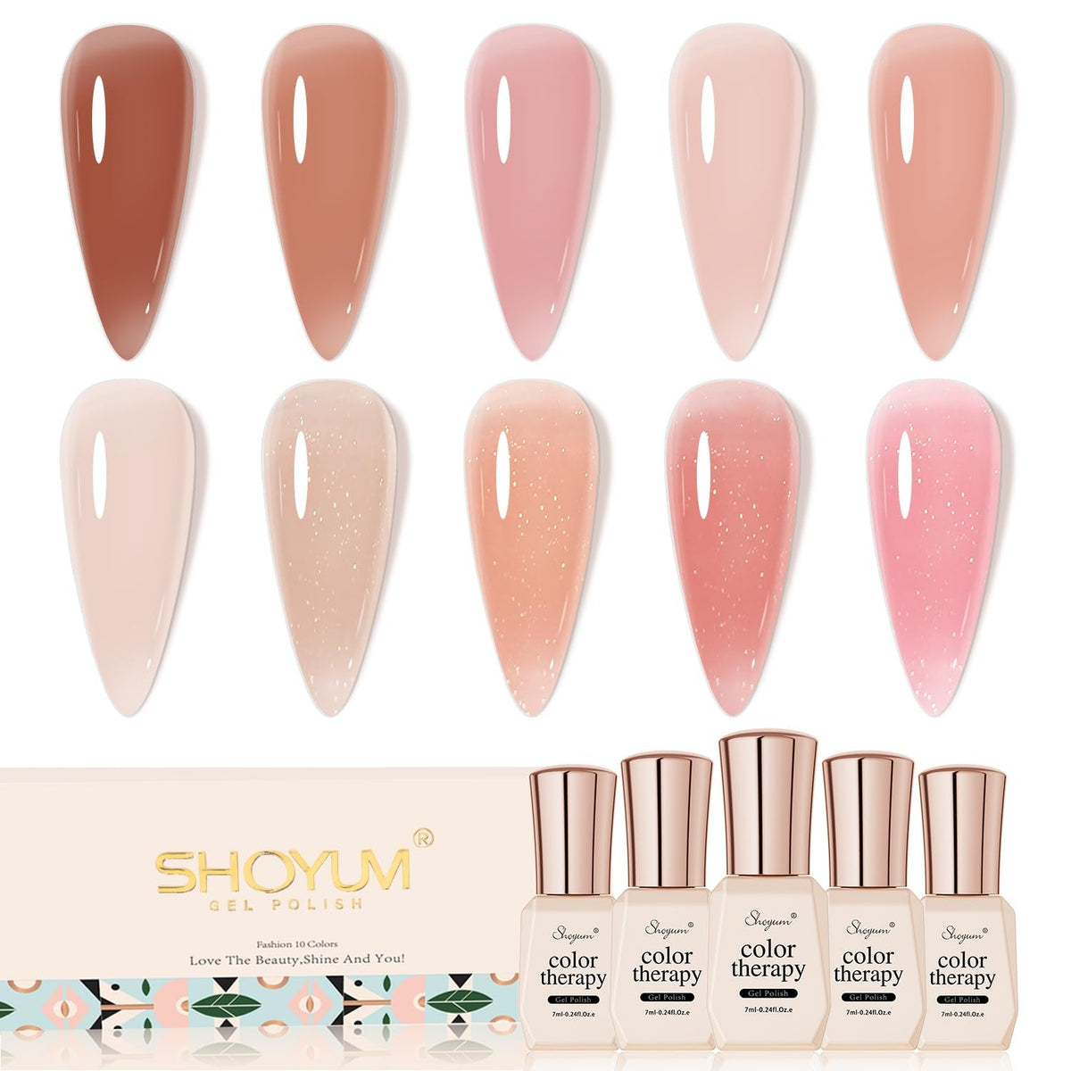 Nude Pink Gel Nail Polish Set, 10 Colors Neutral Nude Gel Polish Kit Translucent Milky White Purple Spring Summer Trend Nail Art DIY Manicure at Home Gifts for Girls Women