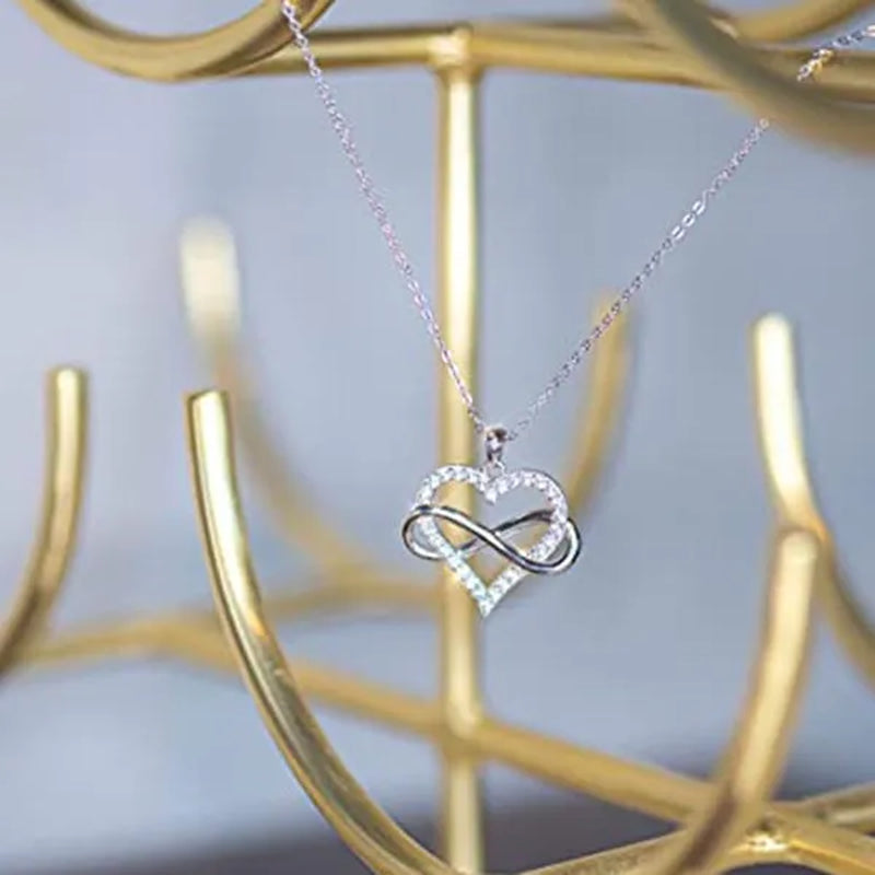 Bridal Romantic Wedding Necklace Cubic Zirconia Infinity Heart Necklace for Women Valentine's Day Gift
