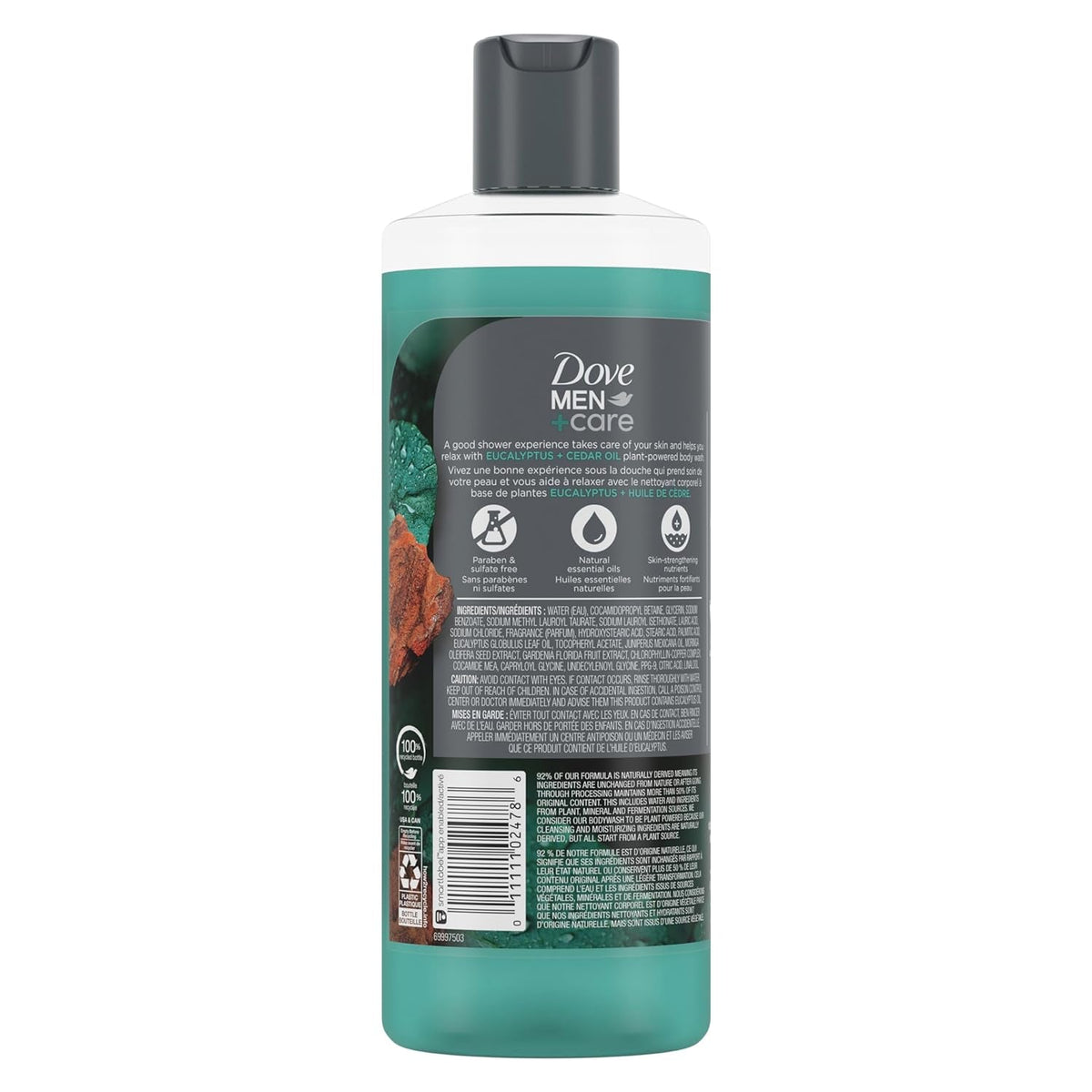 Dove Men+Care Body Wash Eucalyptus + Cedar Oil 4 Count to Rebuild Skin in the Shower with Plant-Based Cleansers and Moisturizers 18 Oz