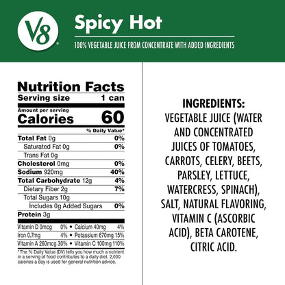 Spicy Hot 100% Vegetable Juice, 11.5 Fl Oz Can (24 Pack)