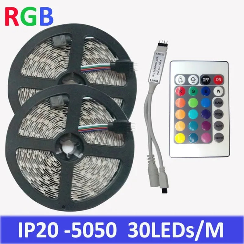 Non-Waterproof 5M 10M RGB led christmas lights smd 5050 12V flexible christmas led lights string rgb led strip + IR 24keys Remote controller