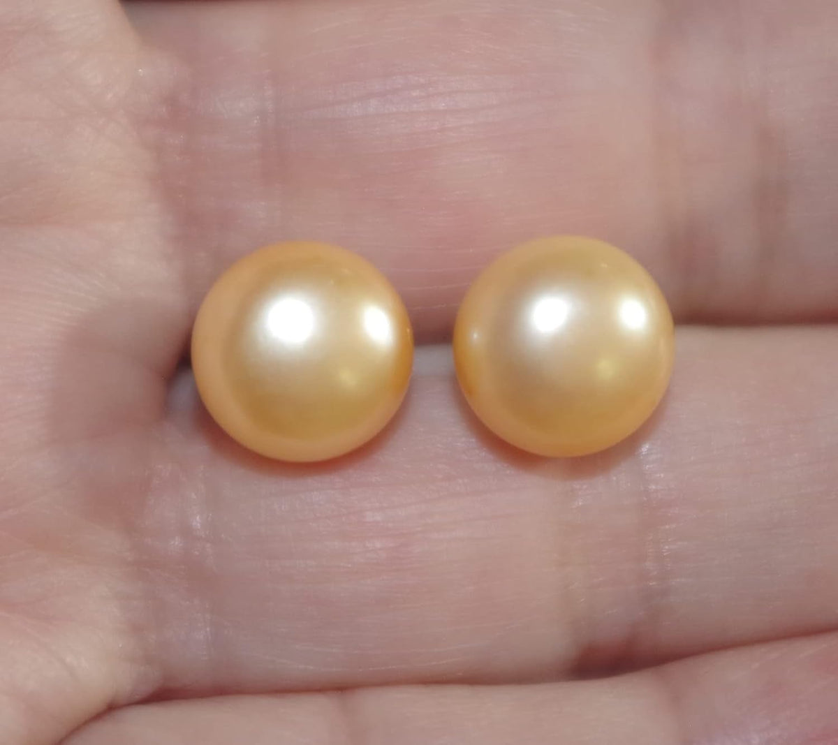 Quality Golden Champagne Pearl Semi round Dome Button 10 MM Stud Earrings 14K Gold Filled