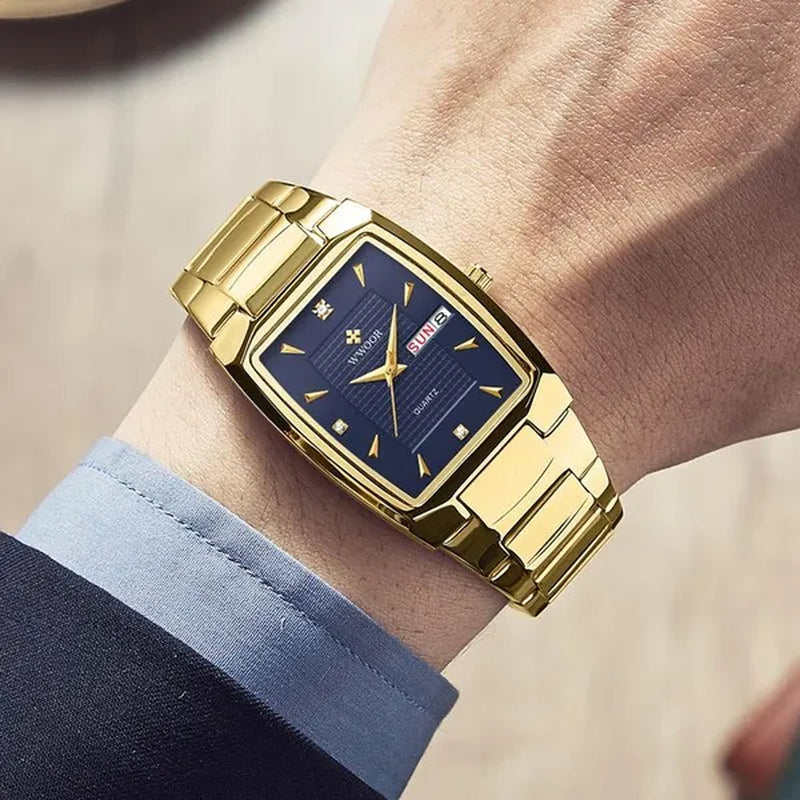 2021 Men's Watch WWOOR Top Brand Luxury Gold Blue Black Watch Men's Square Business Sports Quartz Waterproof Stainless Steel Watch Relogio Masculino