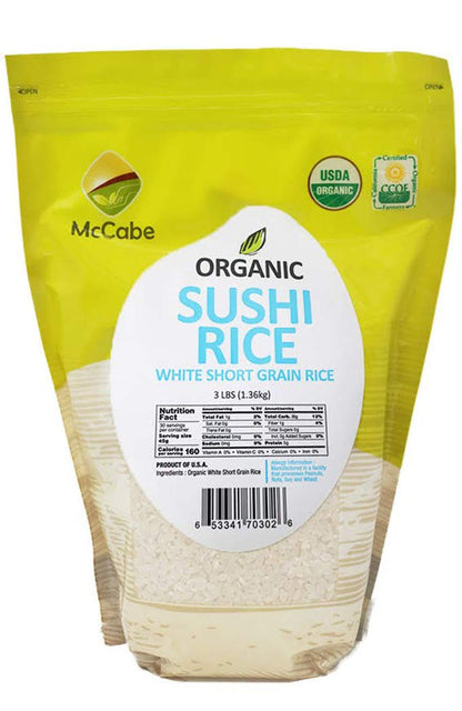 Organic Short Grain White Sushi Rice - Sticky White Rice | Rich in Fibers and Minerals | USDA and CCOF Certified Organic | Product of USA | 3Lbs