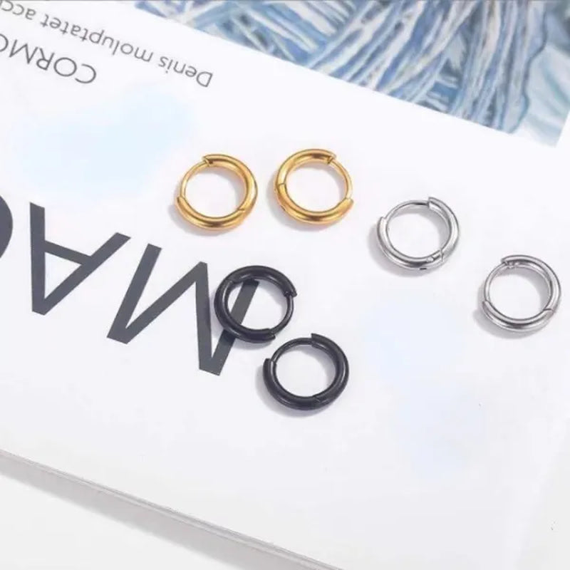 1 Pair Women/Men Stainless Steel Gold Silver Color Small Hoops Earring Piercing Ear Cartilage Tragus Simple Thin Circle Anti-allergic Ear Buckle Earring
