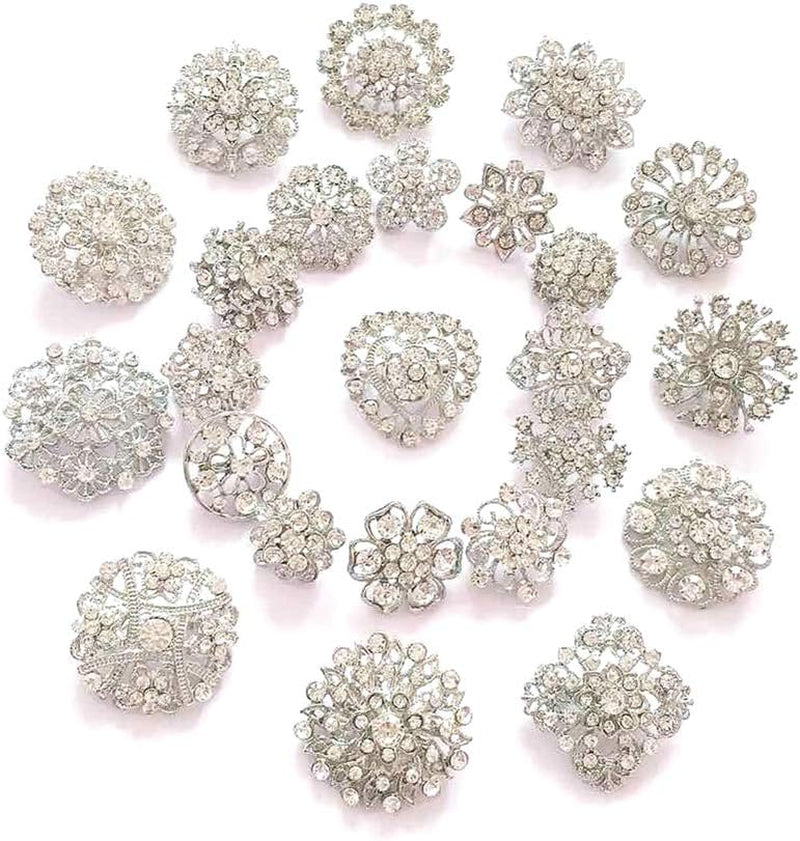 24Pcs Lot Rhinestone Crystal Flower Brooches Pin Set