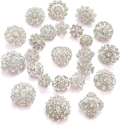 24Pcs Lot Rhinestone Crystal Flower Brooches Pin Set