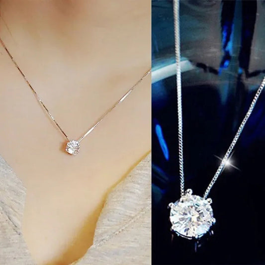 Women Simple Trendy Zircon Rhinestone Choker Necklace Shine Diamond Silver Chain Jewelry