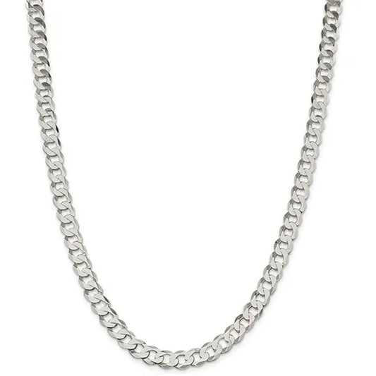 Fashion Solid 925 Silver 8mm Close Link Flat Curb Cuban Chain Necklace with Secure Lobster Lock Clasp