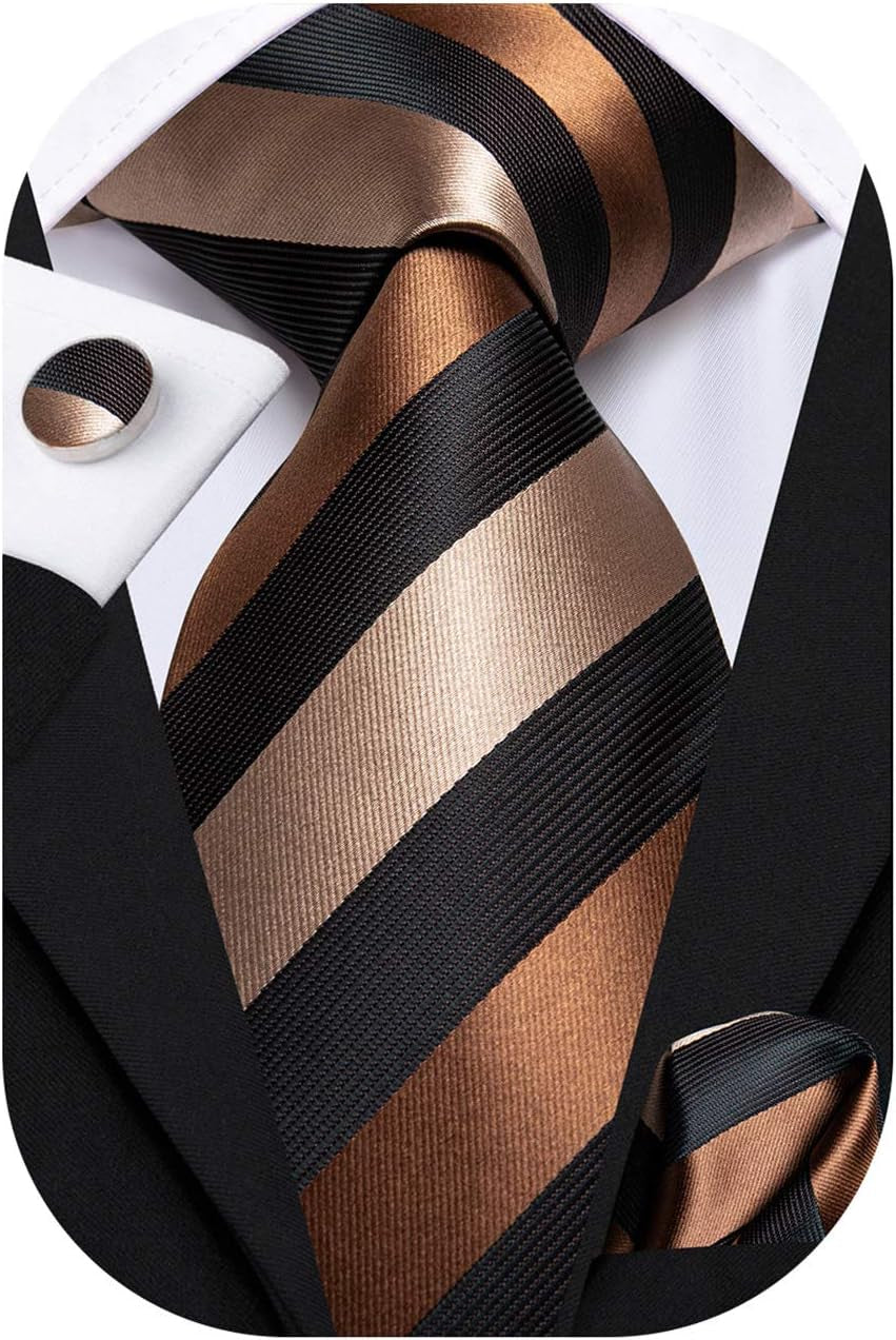 Mens Plaid Ties Classic Paisley Necktie with Handkerchief Cufflinks Set Business Stripe Tie