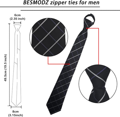 Men'S Lot 6 PCS Classic Zipper Ties Pretied Solid Color Necktie Set