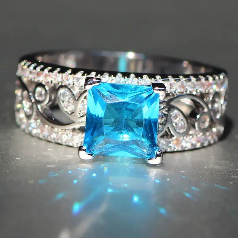 Elegant  Silver Yellow Diamond Birthstone Gemstones Engagement Wedding Anniversary Ring Size 6 7 8 9 10