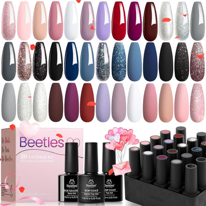 Nail Set 20 Colors Healing Elixir Collection Manicure Kit Pink Neutral Purple Blue Green Gel Nail Kit with 3Pcs Base Matte and Glossy Top Coat Soak off Uv for Women 2024 Ideal Gift
