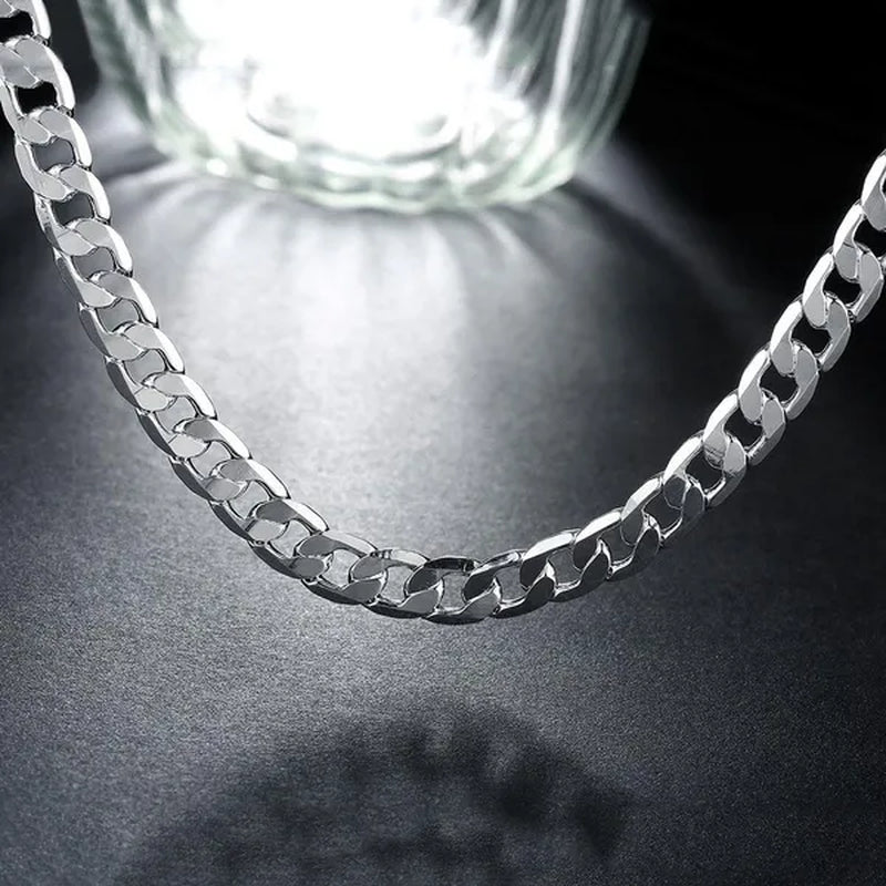 925 Sterling Silver Fashion Italian Curb Link Chain Necklace Bracelet 925 Silver High Quality Jewelry Set for Women and Men
