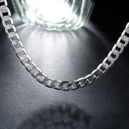 925 Sterling Silver Fashion Italian Curb Link Chain Necklace Bracelet 925 Silver High Quality Jewelry Set for Women and Men