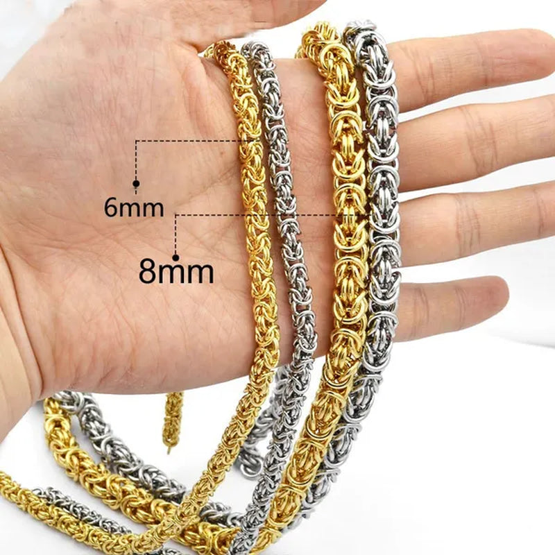 6/8mm Wide Fashion 316L Stainless Steel Silver/Gold Round Circle Byzantine Link Chain Men/Women Necklace Or Bracelet 1PCS New