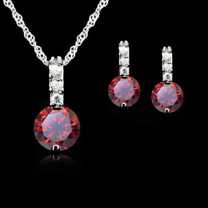Women Beauty Jewelry Set 925 Sterling Silver Cubic Zircon Pendant  Necklace/Earring Women Wedding Sets
