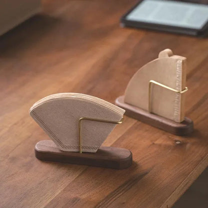 Coffee Filter Holder Wooden Base Storage Rack for Coffee Paper Container Dispenser Stand Shelf