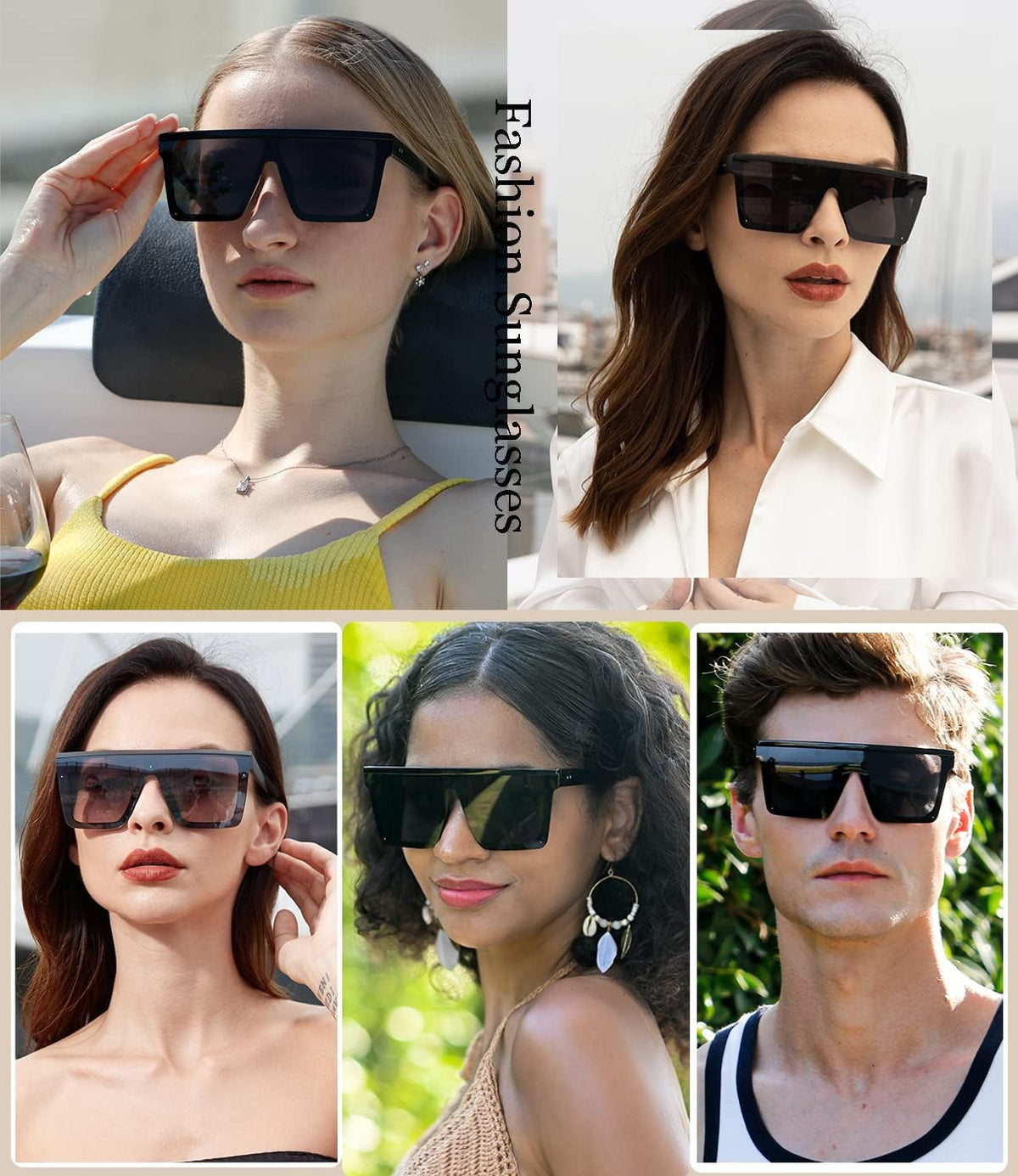 Square Oversized Sunglasses for Women Men Fashion Flat Top Big Black Frame Shades