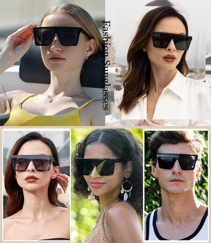 Square Oversized Sunglasses for Women Men Fashion Flat Top Big Black Frame Shades