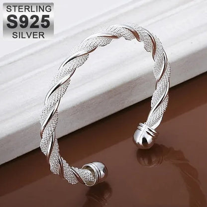 HOT! Fashion Jewelry Exquisite 925 Sterling Silver Twist Net Cuff Bangle Fashion Bracelet , Women's Bangle