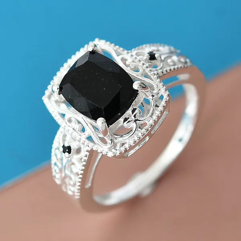 925 Sterling Silver Black Tourmaline Black Spinel Statement Ring for Women Graduation Gifts for Her Fashion Jewelry Cttw 2.5