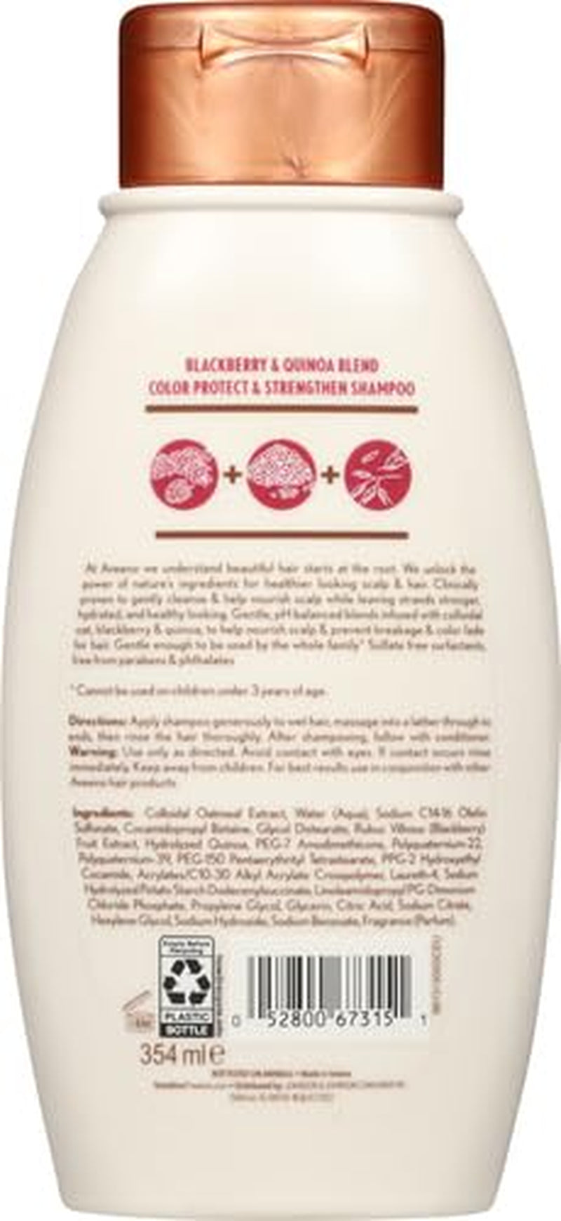 Aveeno Blackberry Quinoa Protein Blend Sulfate-Free Shampoo for Color-Treated Hair Protection, Daily Strengthening & Moisturizing Shampoo, Paraben & Dye-Free, 12 Fl Oz (Packaging May Vary)