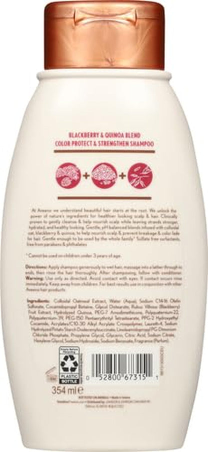 Aveeno Blackberry Quinoa Protein Blend Sulfate-Free Shampoo for Color-Treated Hair Protection, Daily Strengthening & Moisturizing Shampoo, Paraben & Dye-Free, 12 Fl Oz (Packaging May Vary)
