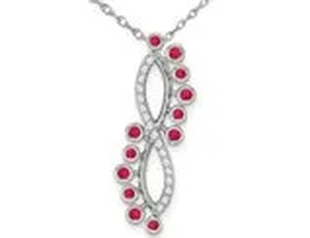 1/6 Carat (ctw) Natural Ruby Pendant Necklace in 14K White Gold with Diamonds and Chain