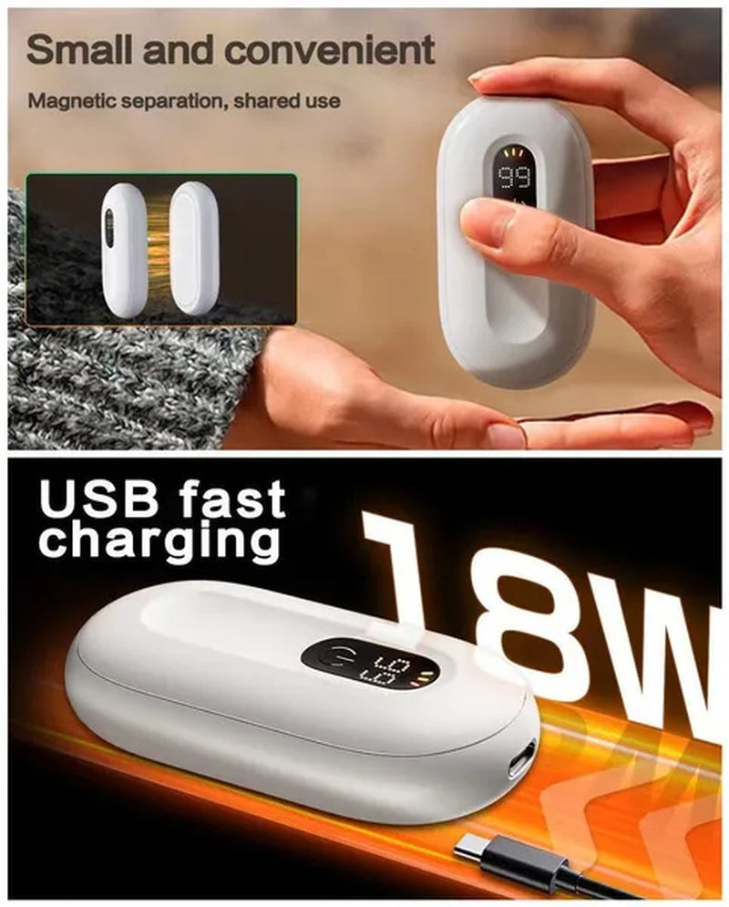 Pack of 2 Hand Warmers Rechargeable Power Bnak, Portable Pocket Heater Warm Gift for Outdoors, Camping, HuntingMagnetic Electric Hand Warmer with Digital Display, Reusable Handwarmers Heat Up to 140℉