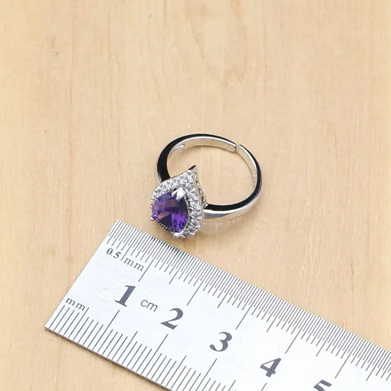 Natural Silver 925 Jewelry Purple Amethyst Jewelry Set For Women Earrings/Pendant/Necklace/Open Rings/Bracelet