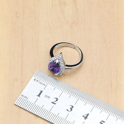 Natural Silver 925 Jewelry Purple Amethyst Jewelry Set For Women Earrings/Pendant/Necklace/Open Rings/Bracelet