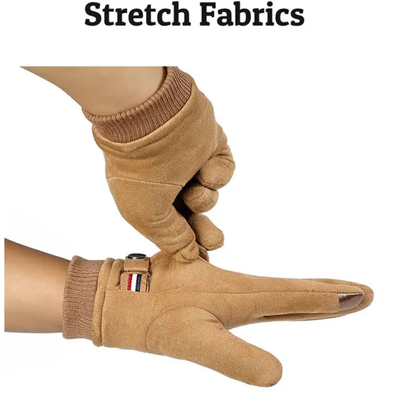 Men's Winter Gloves Suede Warm Split Finger Gloves Outdoor Sport Driving Buckle Design Male Touch Screen Mittens