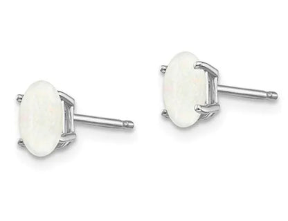 3/5 carat (ctw) Natural Opal Solitaire Stud Earrings in 14K White Gold
