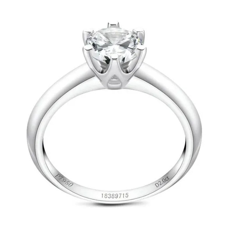 18k White Gold 2Ct Round Cut Moissanite Solitaire Six Claw Diamond Engagement Wedding Ring Jewelry Gifts Size 6-10 with Certified
