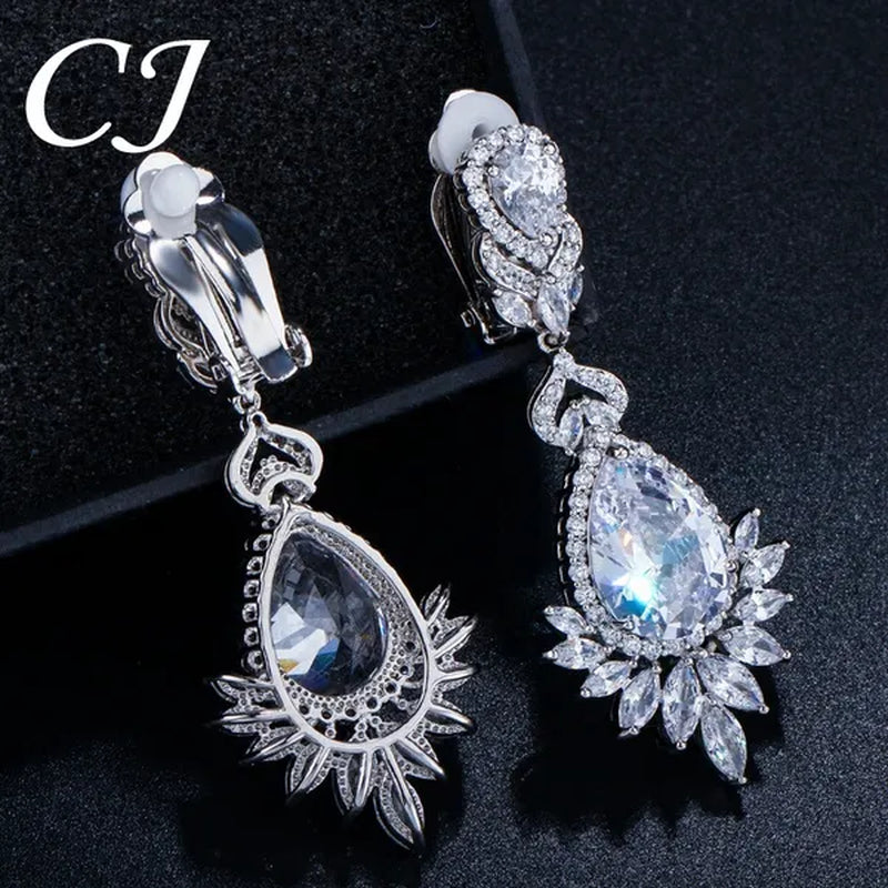 CANDICE Gorgeous Women Japanese Wedding CZ Non Hole Clips on Earrings Inlay Water Drop Clear Crystal Luxury Bridal Ear Jewelry Without Piercing
