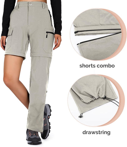 Women'S-Hiking-Pants-Convertible Quick-Dry-Stretch-Lightweight Zip-Off Outdoor Pants with 5 Deep Pockets