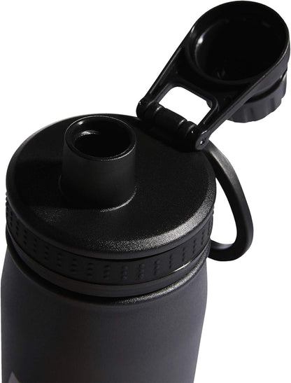 600 ML (20 Oz) Metal Water Bottle, Hot/Cold Double-Walled Insulated 18/8 Stainless Steel, Black/Silver Metallic, One Size